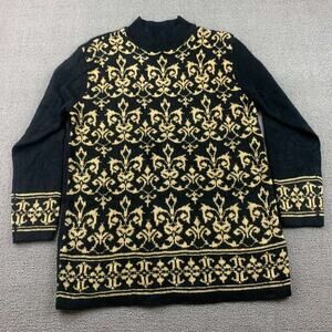 VTG Villager Liz Claiborne Sweater‎ Women S Black Jacquard Long Sleeve Acrylic